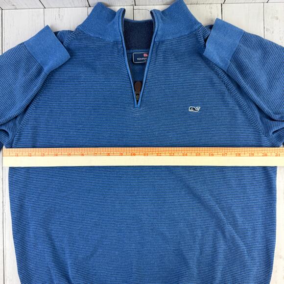 Vineyard Vines Navy Blue Stripe 100% Cotton Quarter-Zip Pullover Size Medium - Picture 11 of 13